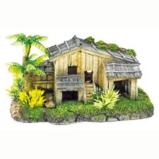 aquarium deko holzhaus mit palme
